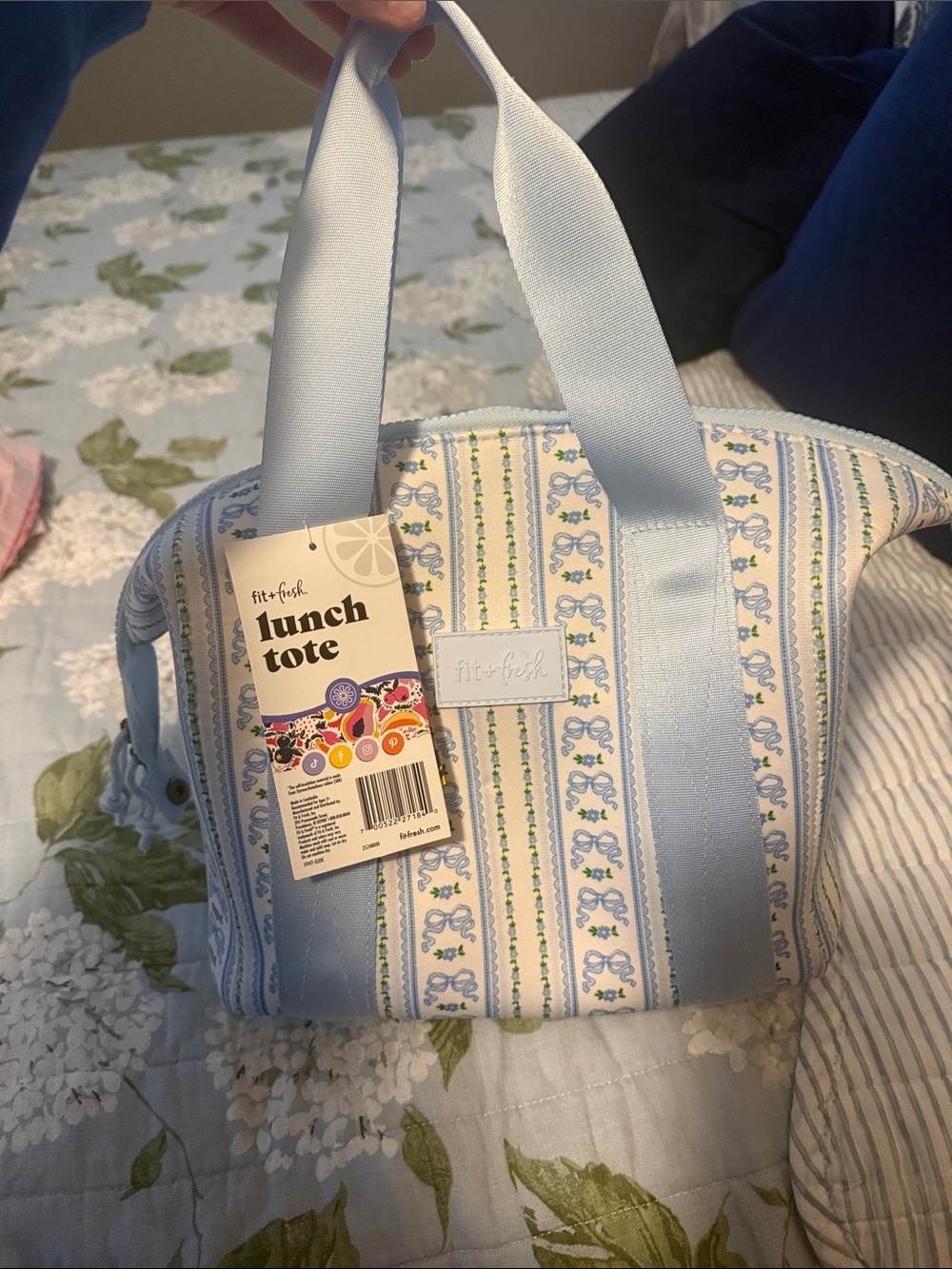 NWT Fit + Fresh Light Blue Striped Lunch Tote